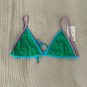 NWT Free People x Aura Swimwear Green Ribbed Triangle Bikini Top Size M Blue